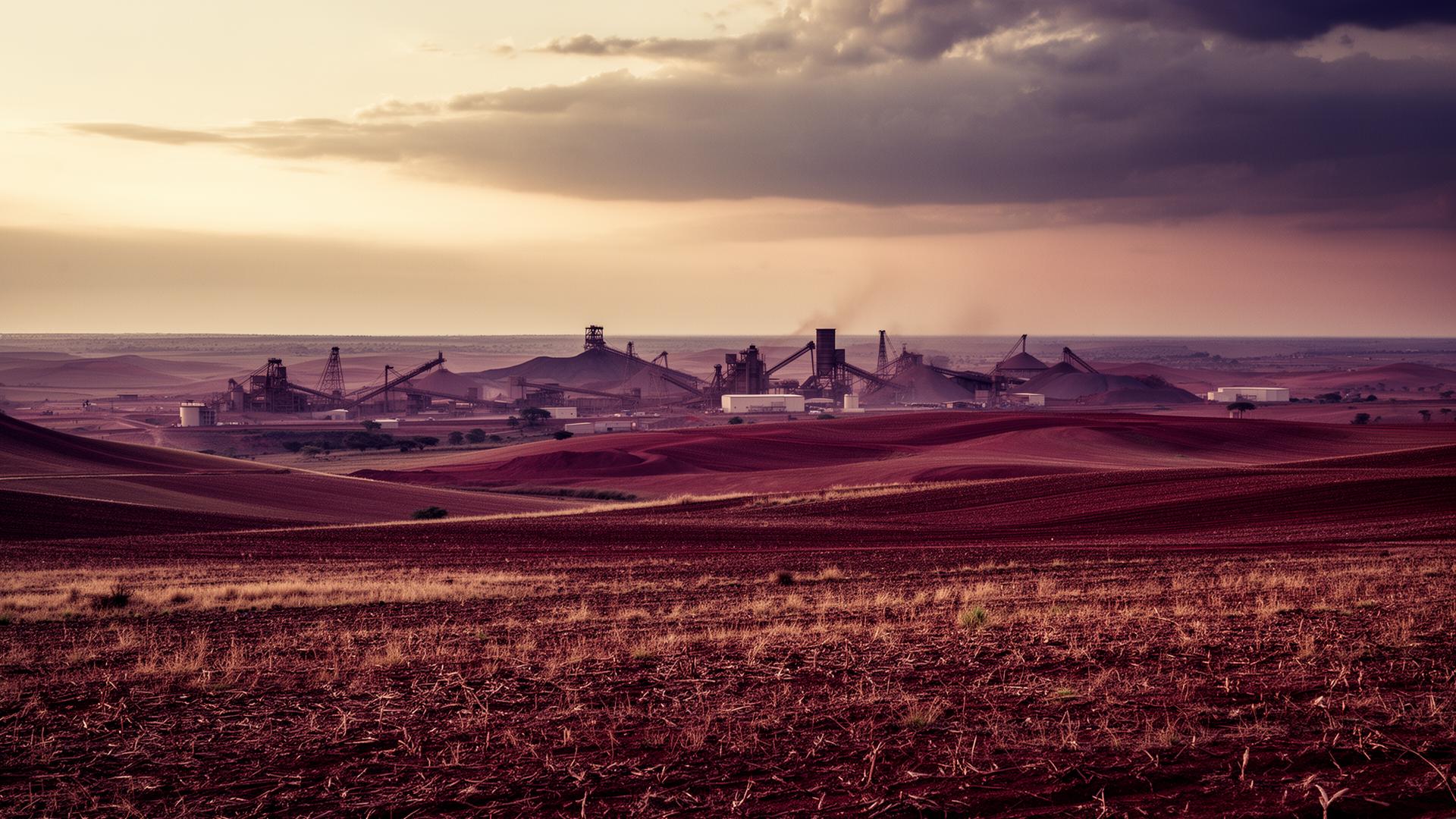 Paysage industriel et minier africain au crépuscule